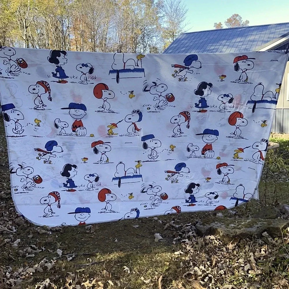 Vintage 70s JCPenney Snoopy Charlie Brown Peanuts Twin Size Flat Bed Sheet - Picture 1 of 2